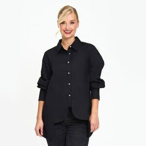 Women's Black Blouse with Rhinestone Buttons (C30)